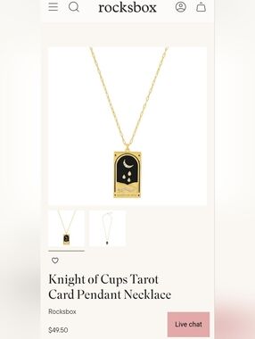 Rocksbox "Knight Of Cups" Tarot Card Pendant Necklace 14k Gold Plating 20"+2"